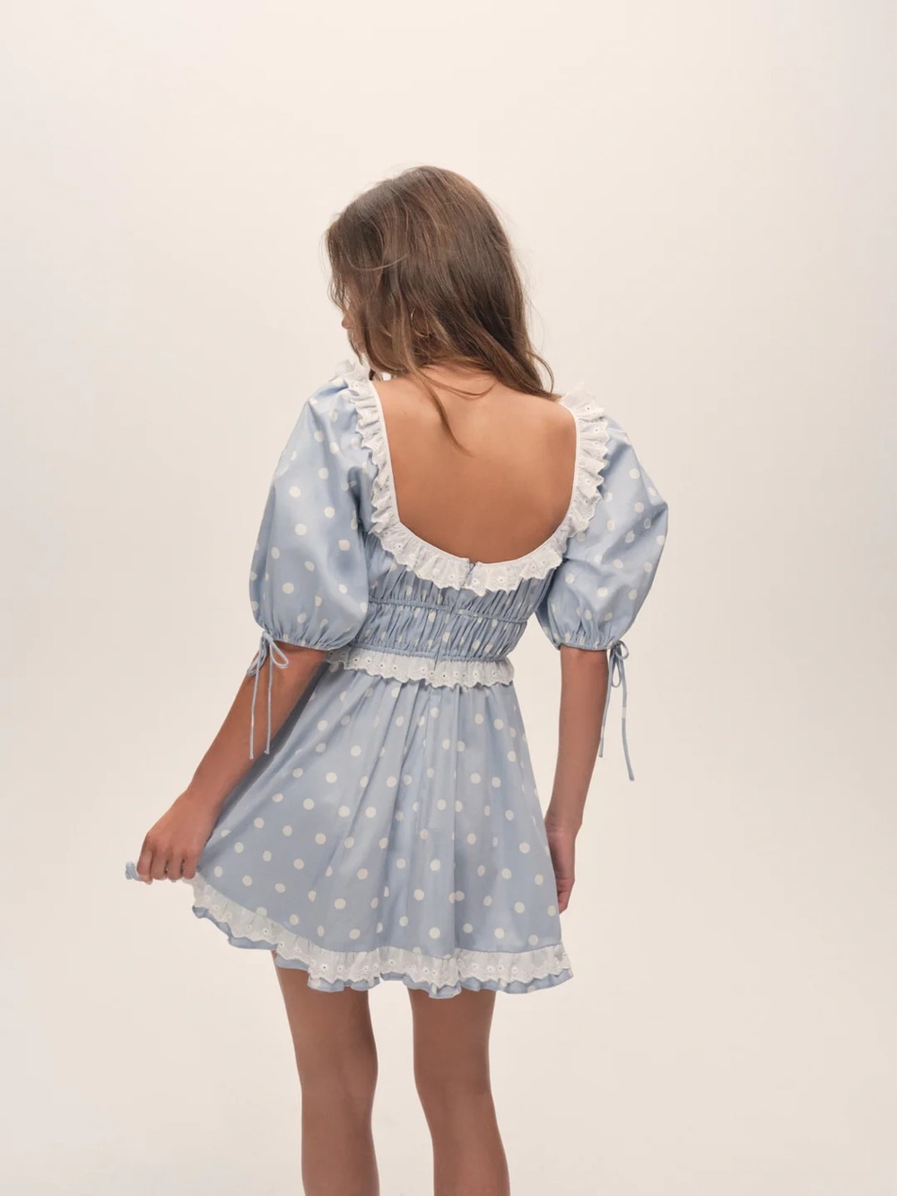 For Love & Lemons Jackson Puff
Sleeve Mini Dress | Blue Polka Dot | S | NWT - Picture 6 of 8